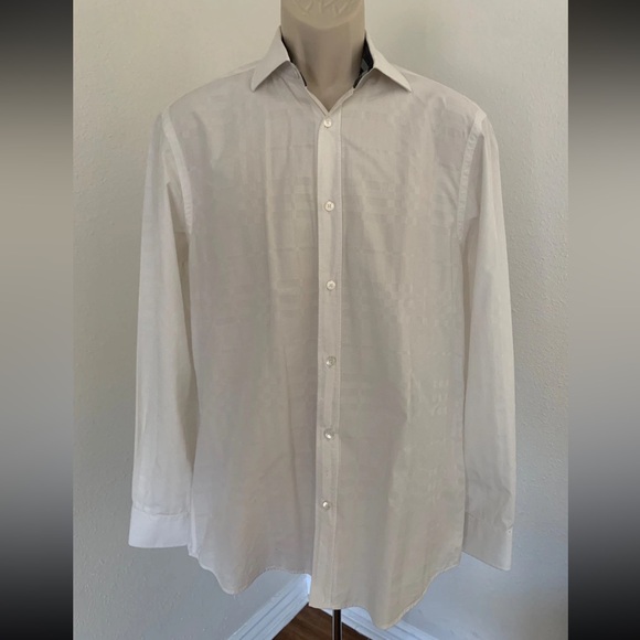 Burberry Other - BURBERRY LONDON Mens Dressy Shirt White Button Down Nova Check Long Sleeve Sz L